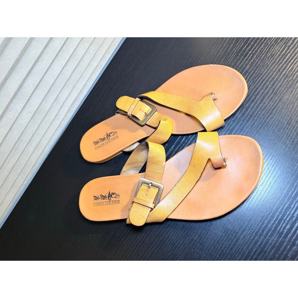 Coach and Four Leather Thong Sandals Brown Buckle Slip On Women’s Size 9
